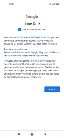 Pulsa Acepto y sigue las indicaciones de la pantalla para seleccionar los ajustes de tu cuenta de Google.