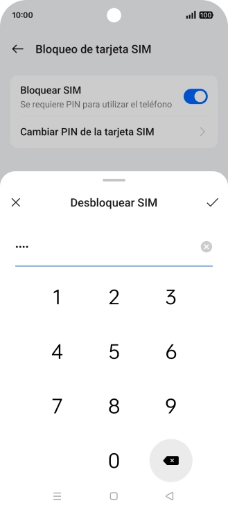 Introduce el código PIN y pulsa el icono de aceptar.