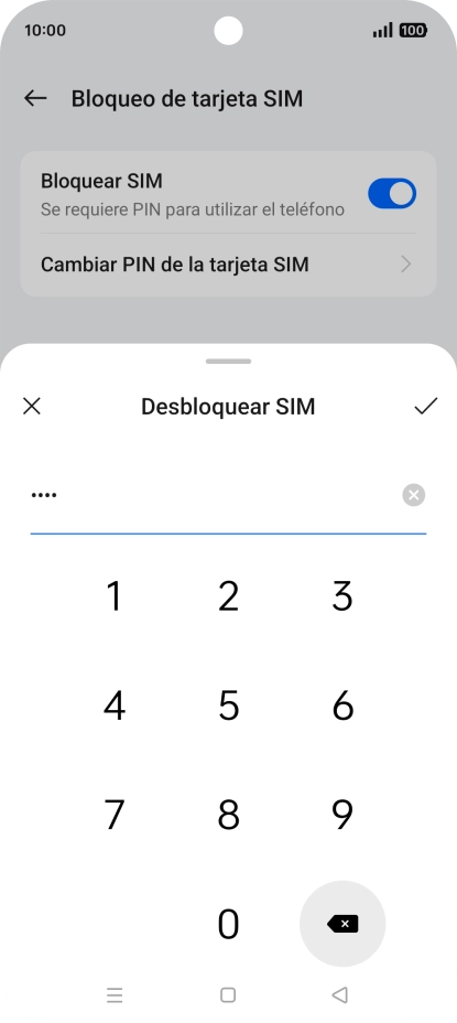 Introduce el código PIN y pulsa el icono de aceptar.