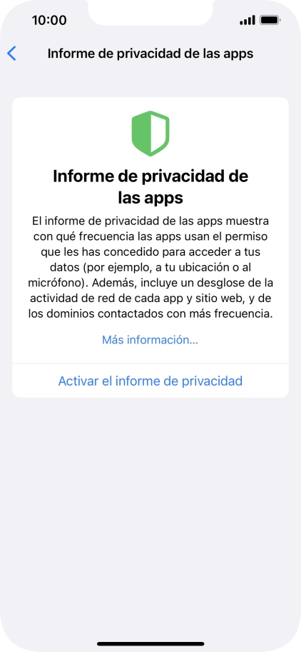 Pulsa Activar el informe de privacidad para activar la función.