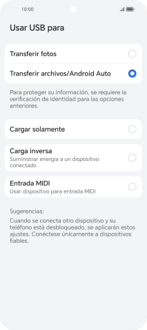 Pulsa Transferir archivos/Android Auto.