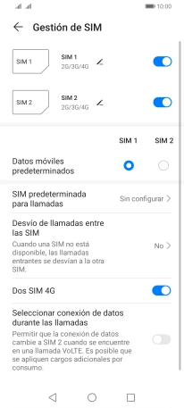 Pulsa el indicador junto a la tarjeta SIM deseada para activar o desactivar su uso.