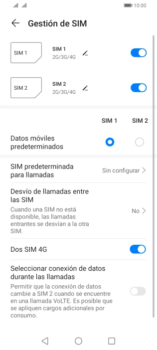 Pulsa el indicador junto a la tarjeta SIM deseada para activar o desactivar su uso.