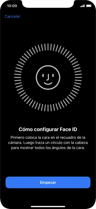 Pulsa Empezar y sigue las indicaciones de la pantalla para crear un código de seguridad con la función de reconocimiento facial (Face ID).