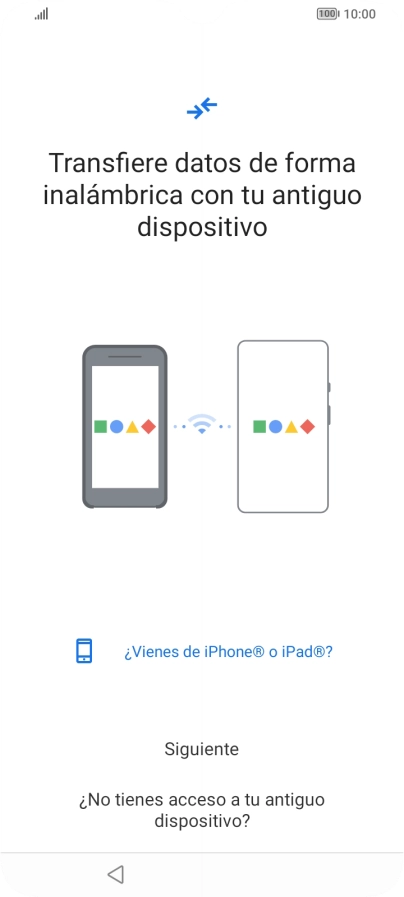 Sigue las indicaciones de la pantalla para transferir contenido desde el otro teléfono y finalizar la activación de tu teléfono. Sigue las indicaciones de la pantalla para transferir contenido desde el otro teléfono y finalizar la activación de tu teléfono.