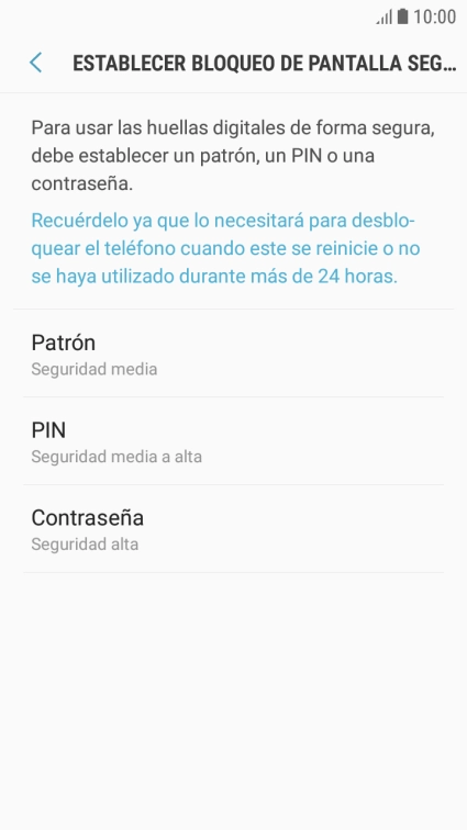 Pulsa la opción deseada y sigue las indicaciones de la pantalla para crear un código de seguridad del teléfono adicional.