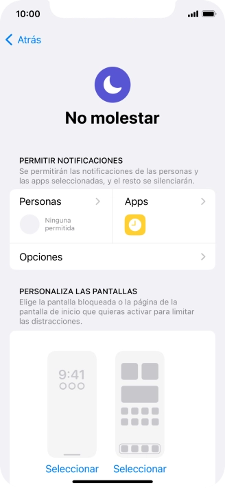 Pulsa Personas y sigue las indicaciones de la pantalla para seleccionar de qué contactos quieres recibir llamadas y notificaciones cuando No molestar está activado. Pulsa Personas y sigue las indicaciones de la pantalla para seleccionar de qué contactos quieres recibir llamadas y notificaciones cuando No molestar está activado.
