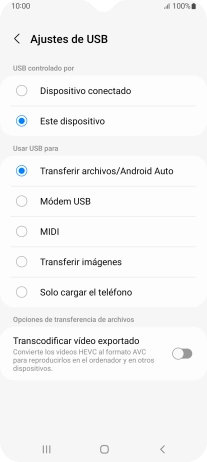 Pulsa Transferir archivos/Android Auto.