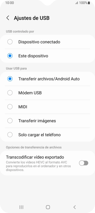 Pulsa Transferir archivos/Android Auto.