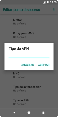 Introduce default y pulsa ACEPTAR.