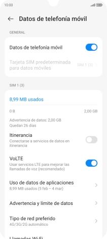 El consumo total de datos se visualiza ahora en la pantalla.