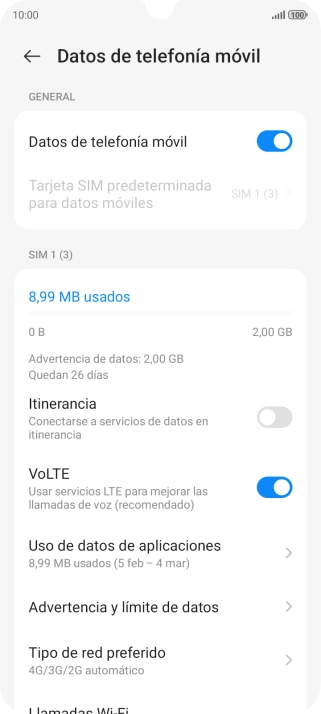El consumo total de datos se visualiza ahora en la pantalla.