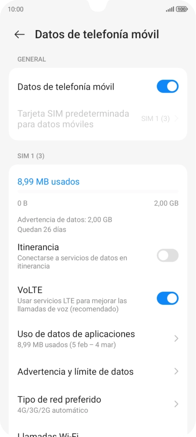 El consumo total de datos se visualiza ahora en la pantalla.