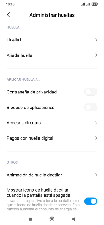 Pulsa  el indicador junto a los ajustes deseados para activarlos o desactivarlos.