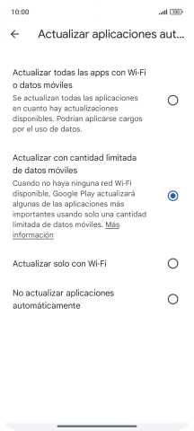 Para activar la actualización automática de apps a través de la red móvil, pulsa el campo junto a 