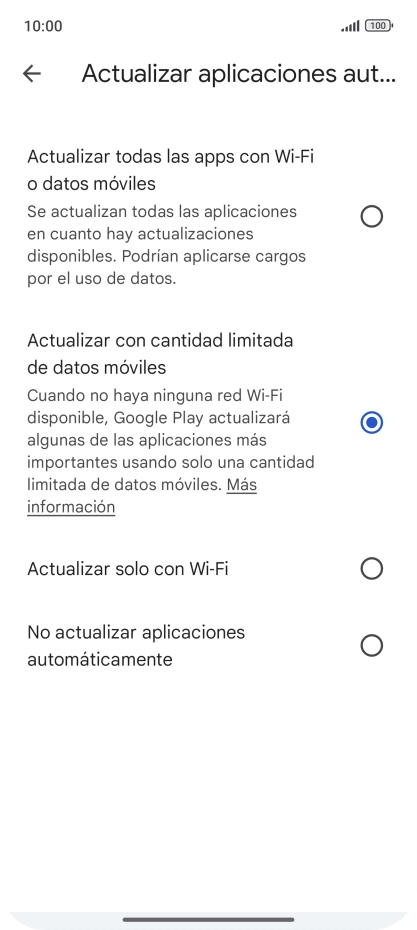 Para activar la actualización automática de apps a través de la red móvil, pulsa el campo junto a 