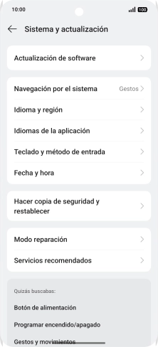 Pulsa Actualización de software. Si hay una versión de software nueva disponible, aparecerá ahora en la pantalla. Sigue las indicaciones de la pantalla para actualizar el software del teléfono.