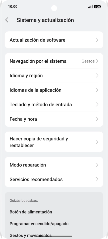 Pulsa Actualización de software. Si hay una versión de software nueva disponible, aparecerá ahora en la pantalla. Sigue las indicaciones de la pantalla para actualizar el software del teléfono.