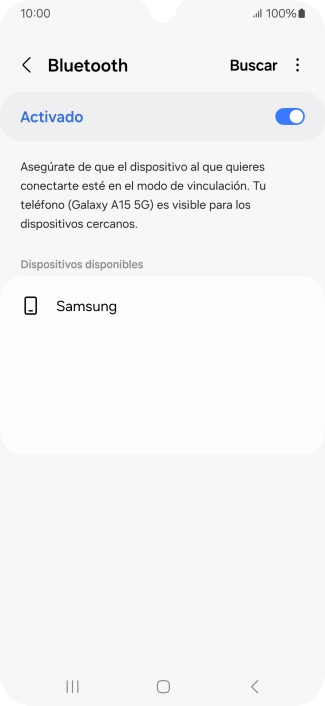 Pulsa el dispositivo Bluetooth deseado y sigue las indicaciones de la pantalla para vincular el dispositivo al teléfono.