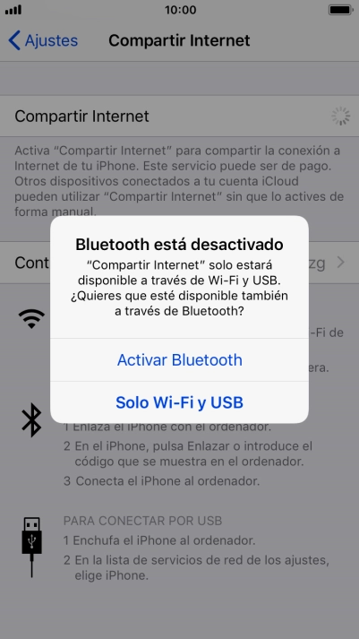Si la función de wifi está activada, pulsa Solo Wi-Fi y USB.