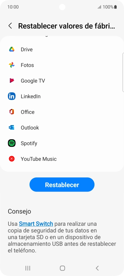 Pulsa Restablecer.