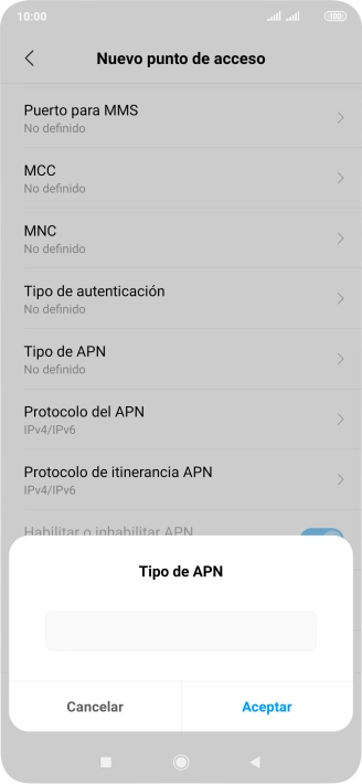 Introduce default y pulsa Aceptar.