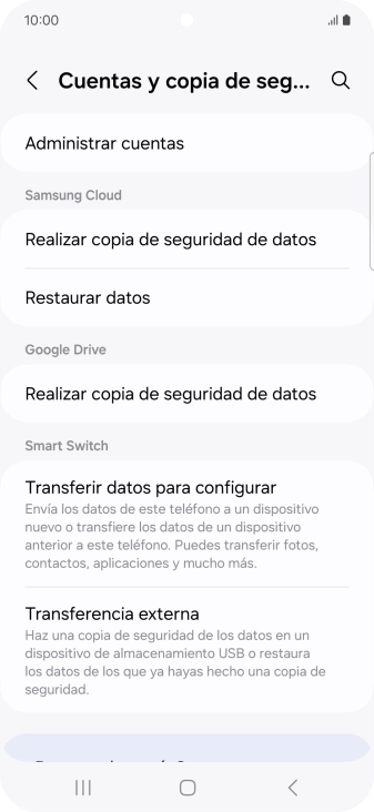 Pulsa Administrar cuentas.