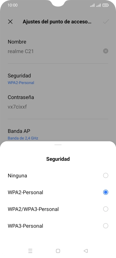 Pulsa WPA3-Personal para proteger la conexión wifi con una contraseña.