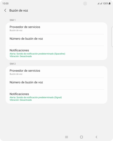 Pulsa Número de buzón de voz bajo la tarjeta SIM deseada.