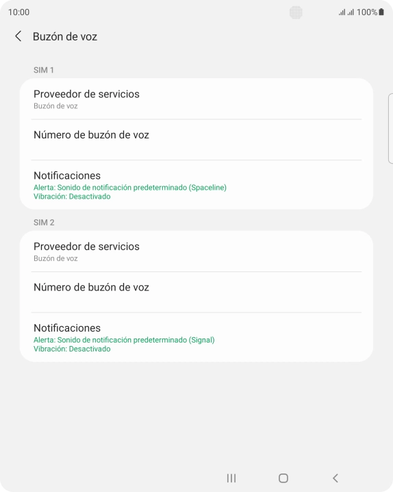 Pulsa Número de buzón de voz bajo la tarjeta SIM deseada.