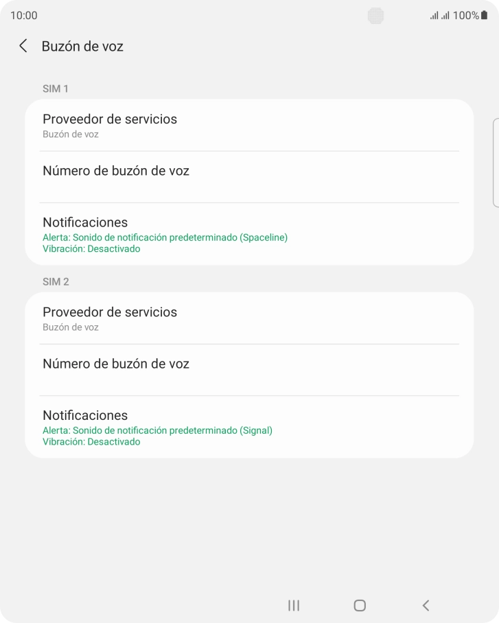 Pulsa Número de buzón de voz bajo la tarjeta SIM deseada.