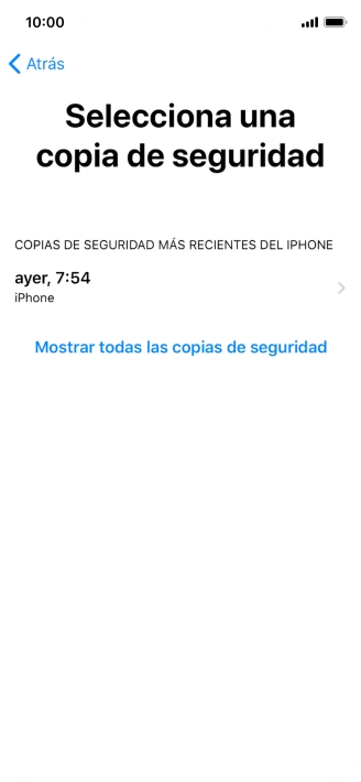 Pulsa la copia de seguridad deseada y espera mientras el teléfono restaura el contenido anterior de la copia de seguridad seleccionada. Sigue a continuación las indicaciones de la pantalla para configurar el teléfono y dejarlo listo para su utilización.