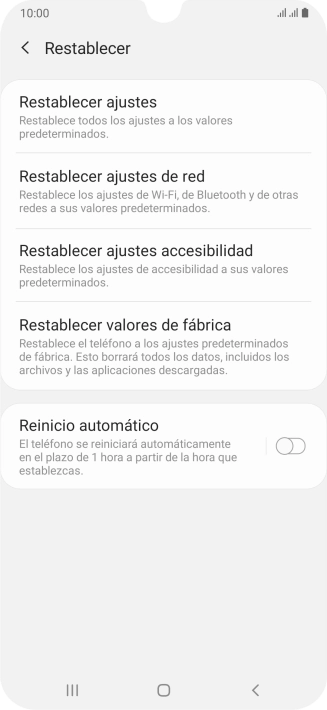Pulsa Restablecer valores de fábrica.