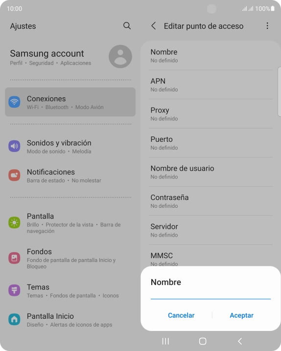 Introduce Vodafone Internet y pulsa Aceptar.