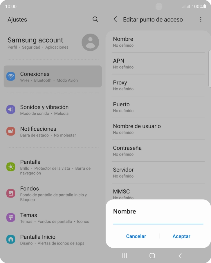 Introduce Vodafone Internet y pulsa Aceptar.