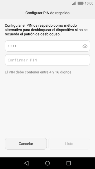 Introduce un código PIN de cuatro cifras y pulsa Confirmar PIN.