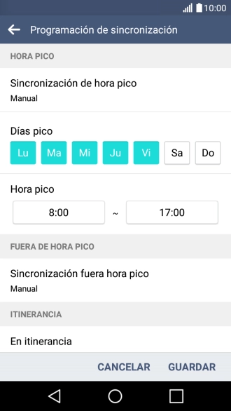 Pulsa Sincronización de hora pico.