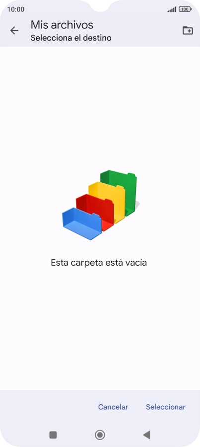 Si deseas crear una nueva carpeta, pulsa el icono de nueva carpeta y sigue las indicaciones de la pantalla para crearla.