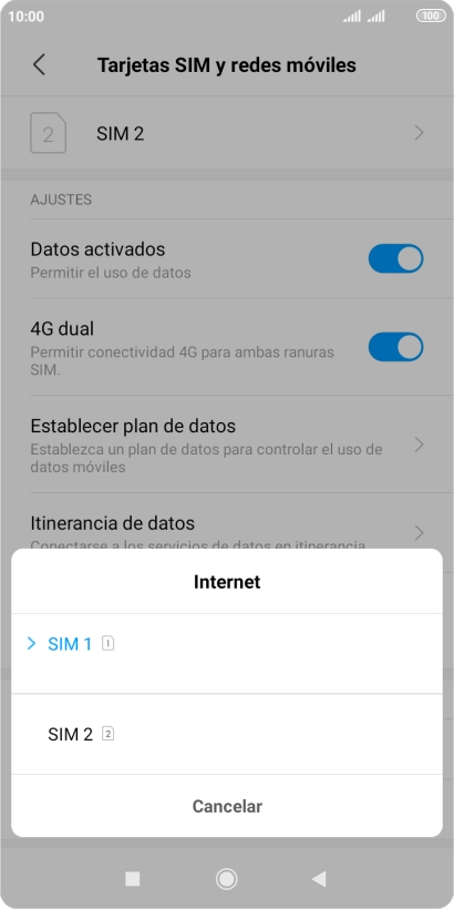 Pulsa la tarjeta SIM deseada.
