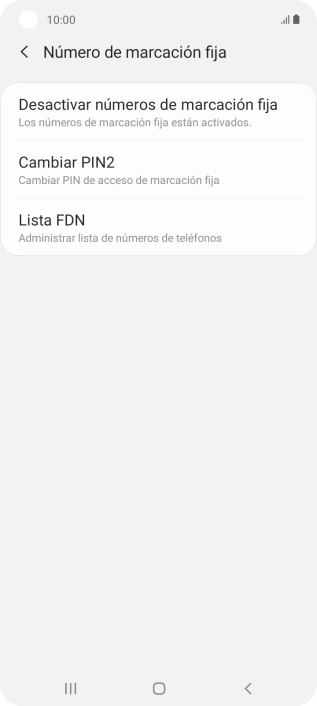 Pulsa Desactivar números de marcación fija.