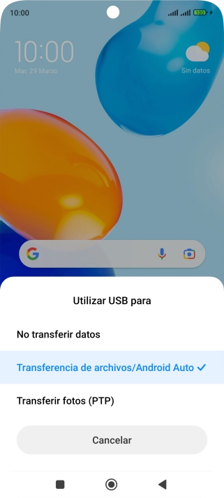 Pulsa Transferencia de archivos/Android Auto.