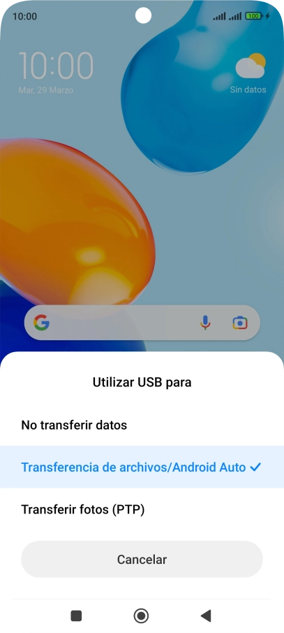 Pulsa Transferencia de archivos/Android Auto.