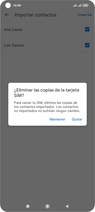 Si deseas conservar los contactos existentes de la tarjeta SIM, pulsa Mantener.