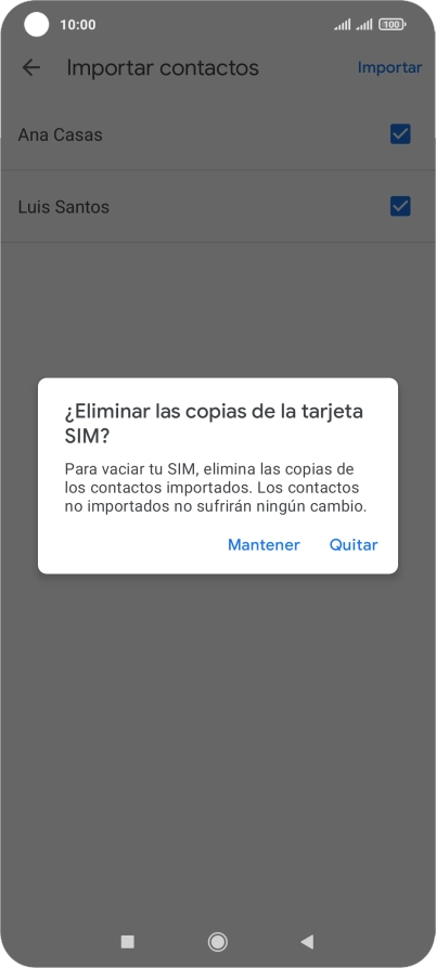 Si deseas conservar los contactos existentes de la tarjeta SIM, pulsa Mantener.