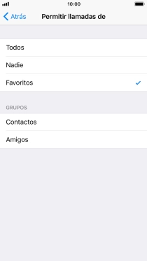 Pulsa el ajuste deseado para seleccionar qué contactos te pueden llamar cuando la función de 