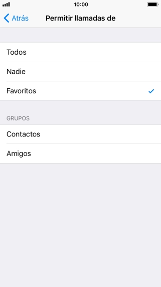 Pulsa el ajuste deseado para seleccionar qué contactos te pueden llamar cuando la función de 