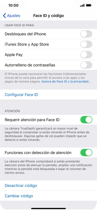 Pulsa Desactivar código e introduce el código de seguridad.
