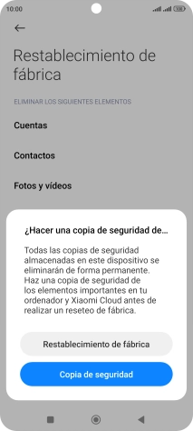 Pulsa Restablecimiento de fábrica.