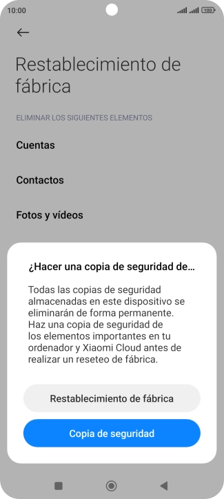 Pulsa Restablecimiento de fábrica.