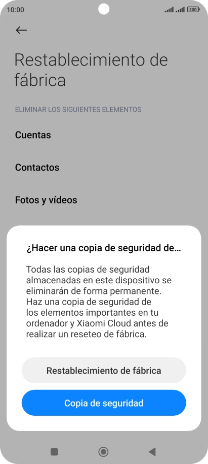 Pulsa Restablecimiento de fábrica.